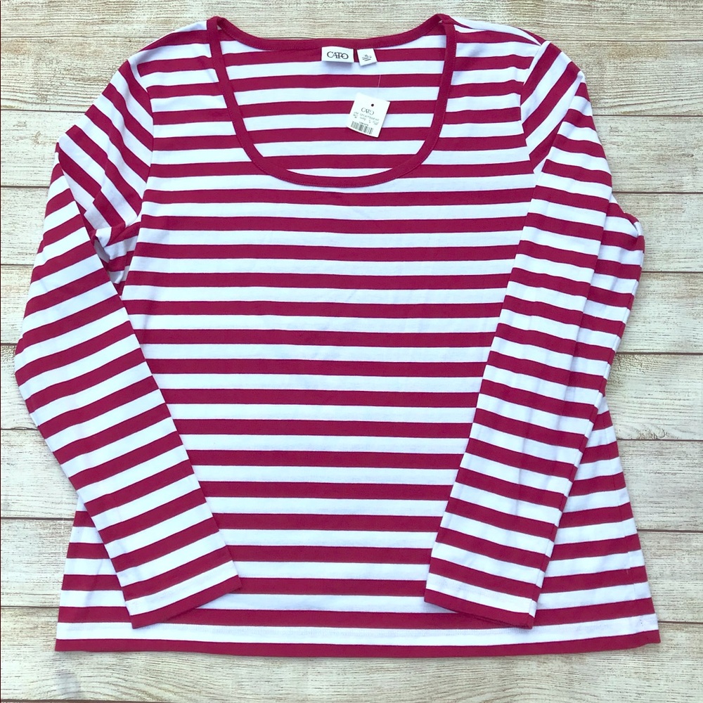 NWT CATO Maroon and White Striped Top Size XL